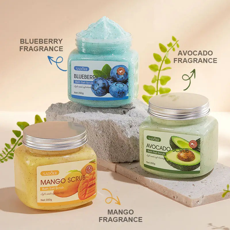 OEM SADOER Private Label Avocado Blueberries Dead Skin Removral Soften Gently Exfoliating Scrub Smoothing Moisturize Body Scrub
