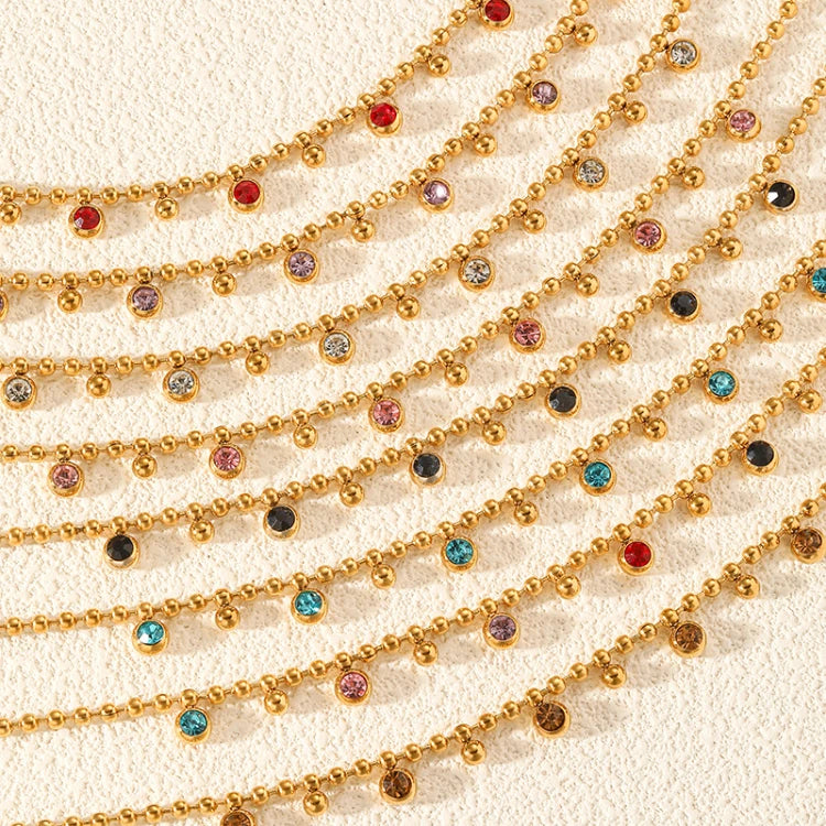 MC299 Wholesale 18K Gold Plated Stainless Steel Jewelry Colored Zircon Necklaces Multi Color Round Bead Pendant Women Necklaces