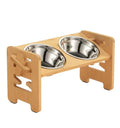 Elevated Eco-Friendly Wall-Mounted Bamboo Pet Bowl Stand with 2 Steel Bowls Modern Home Decor