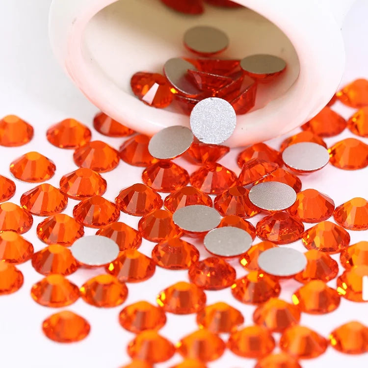 Manufacturing Bling Orange Hyacinth Glass Flat Back Nail Strass Crystal Non Hotfix Rhinestones for Wedding Dress