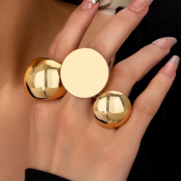 Exaggerate Big Ball Rings For Women Gold Plated Chunky geometry Ring Fashion Jewelry Gift Wholesale