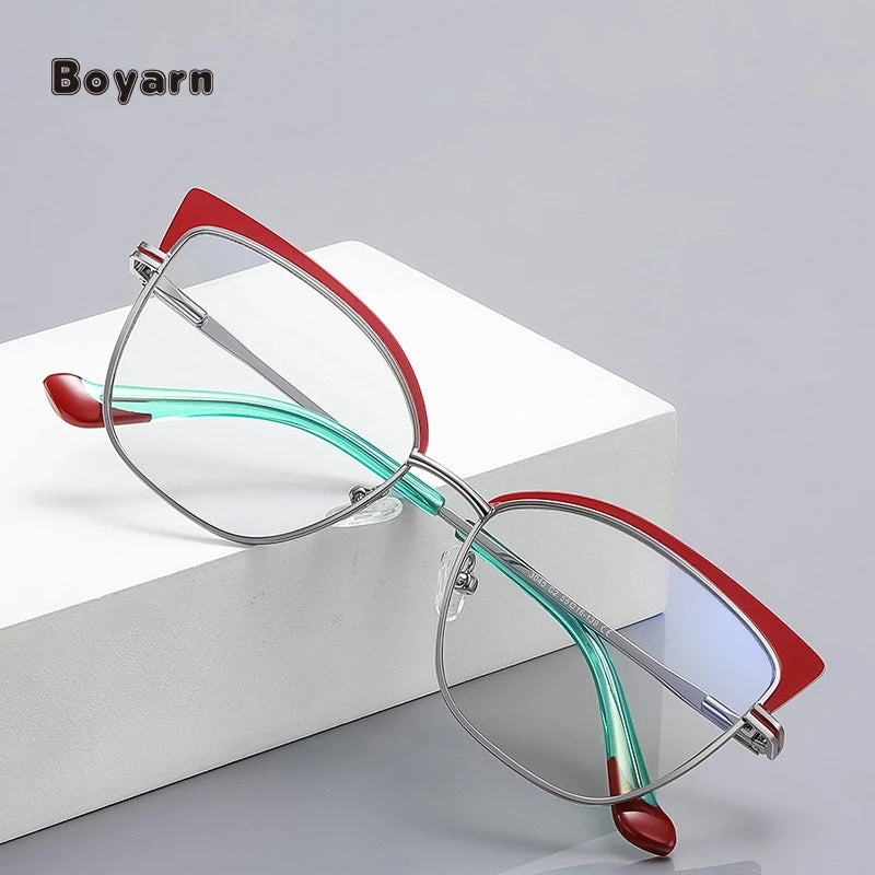 Boyarn Fashionable Hot Selling Glasses Frames Women Anti Blue Light Glasses Cat Eye Optical Frames for Eye Glasses