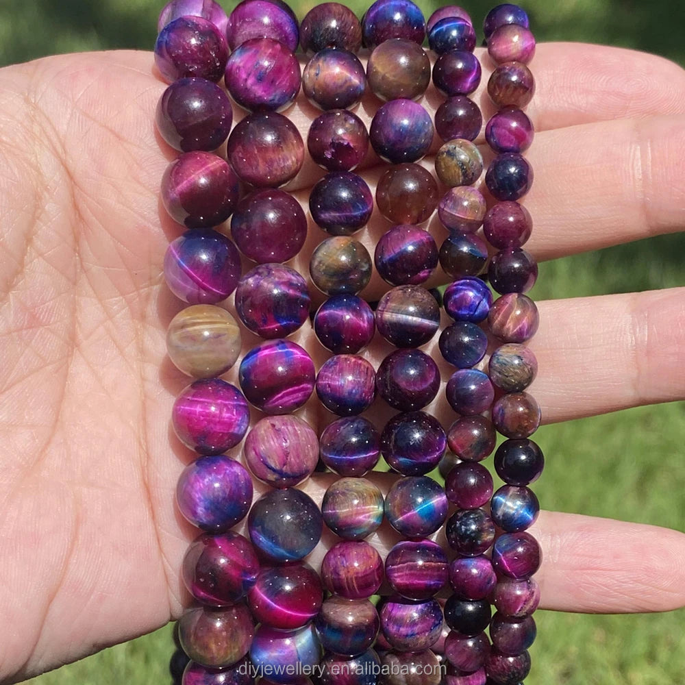 AsVrai U 6-10mm Natural Rose Blue Tiger Eye Stone Beads Round Loose Beads for Jewelry Making Findings DIY Bracelet Wholesale