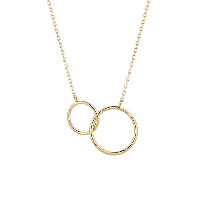 Milskye Romantic 14k Gold Plated 925 Silver Diamond Punk Charm Double Ring Necklace