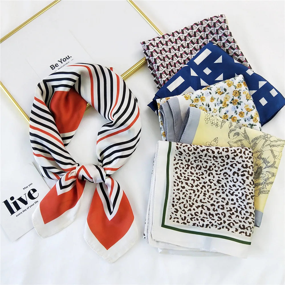 In Stock Drop Shipping Custom Designer Luxury Satin Silk Scarf Pattern Digital Printing square 70*70cm Neck Scarf for Women