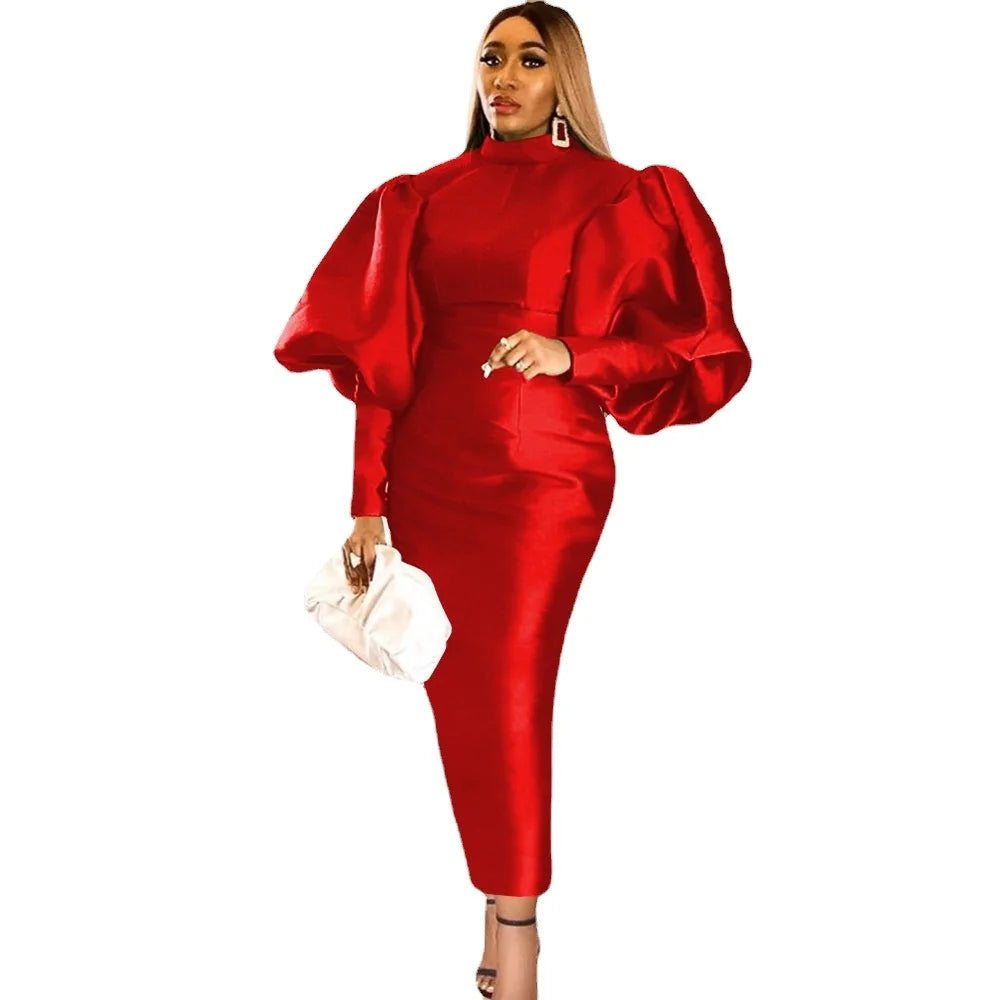 Evening Dresses for Woman Green Puff Long Sleeve Sexy Mermaid Dresses Stand Collar Back Slit Knee Length Prom Party Dress _