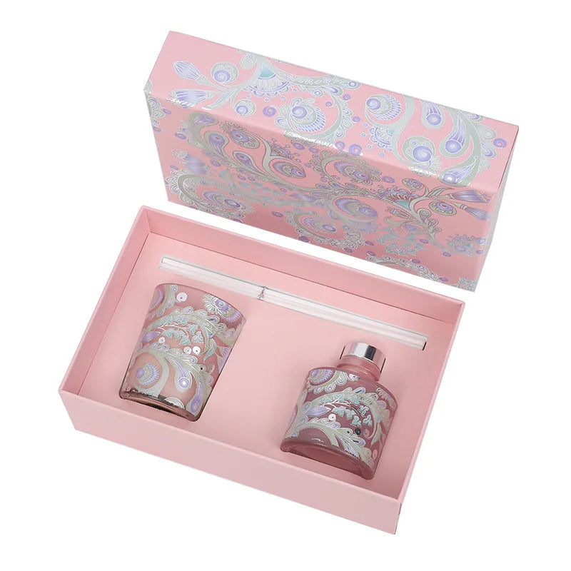 Elegant Home Fragrance Gift Box Reed Diffuser & Scented Candle Fire Free Aromatherapy Set Refreshing air Essential Oil Incense