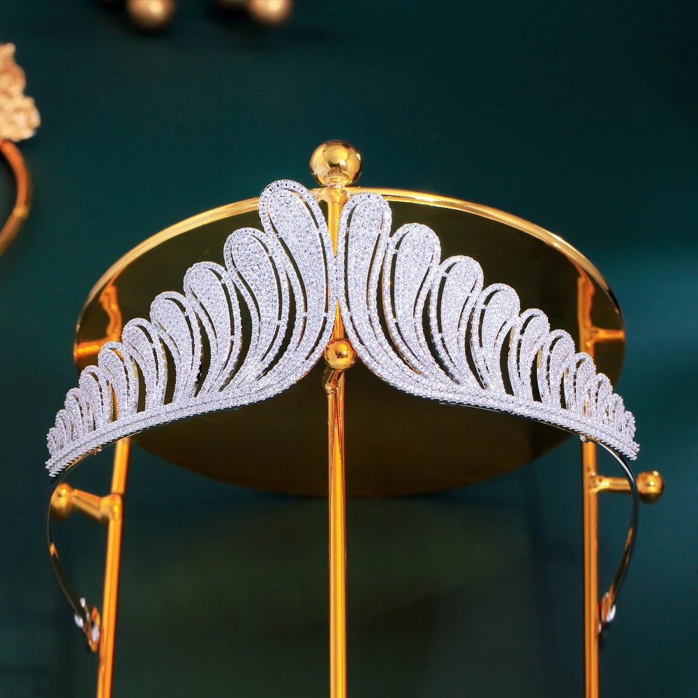 Luxury Dissymmetry Wedding Crown Bridal Headpiece Cubic Zirconia Queen King Crown Princess Tiara Wedding Hair Jewelry for Bride