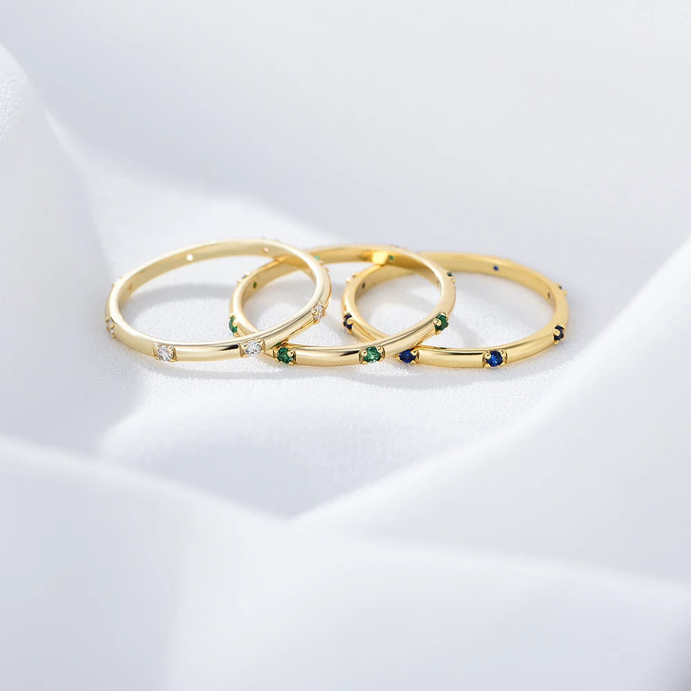 Ins Style New Fashion 925 Sterling Silver Jewelry Simple 14K Gold Plated Multicolor Zircon Couple Band Ring for Women