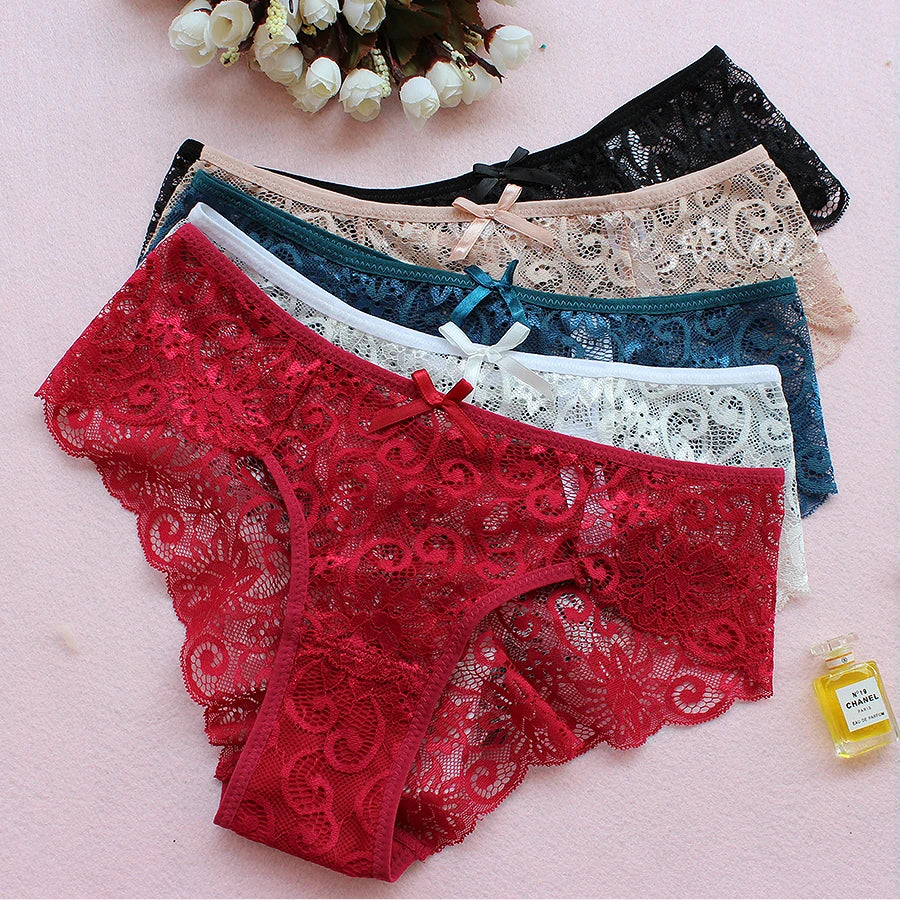New Fashion Women's Triangle Panties Low-Rise with Full Lace Trim Antibacterial Breathable Knitted Material Sexy Youth Style
