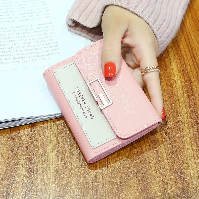 Fashion New Large Capacity Women Short WalletLittle Bear Head PU Leather Zipper Wallet Coin Case Bag for Lady