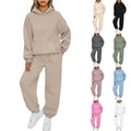 2025 Women's Hooded + Long Pants Sportwear Set Autumn Winter Solid Color Casual Loose Hoodie 2 Piece Set
