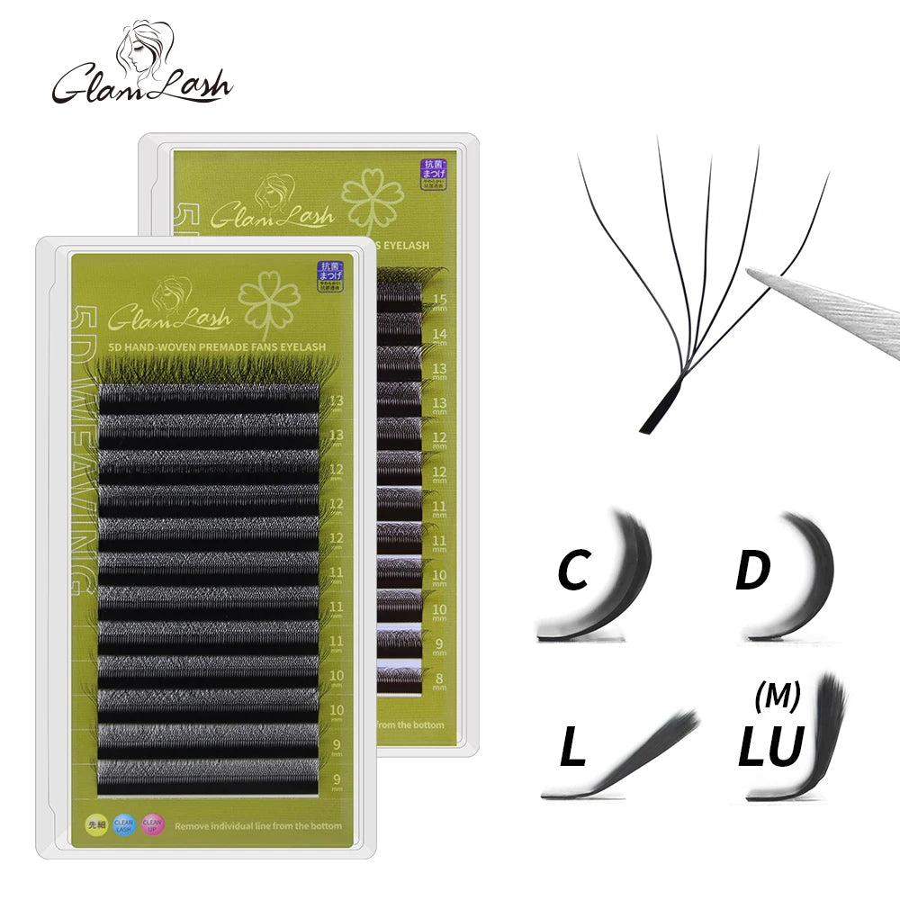 GLAMLASH Handmade Premade Volume Eyelash Extensions 12 Rows W Style Easy Fan Natural Soft W Shaped Eyelashes Wholesale