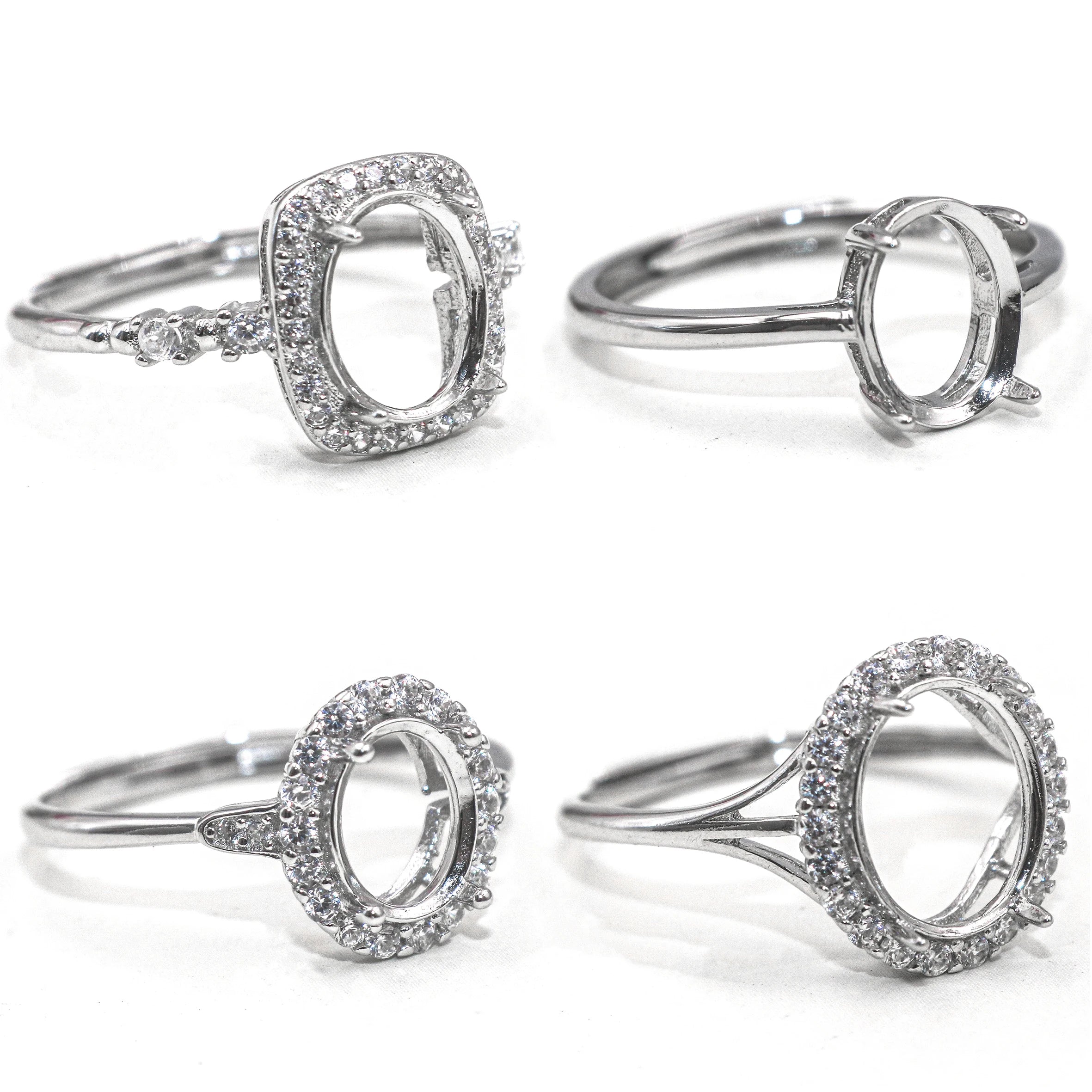 Sterling Silver Semi Mount Ring Empty Frame Blank Support Base Holder Setting S925 Mountain Without Center Stone for DIY Inlay