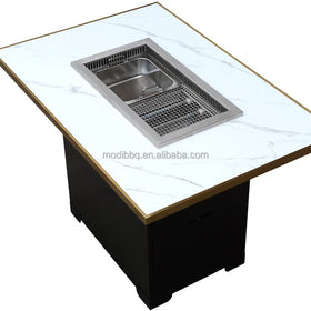 Commercial Outdoor Korean Smokeless Barbecue Table Hot Pot Mesh Electric Grill Table 3600W Built-In for Restaurant