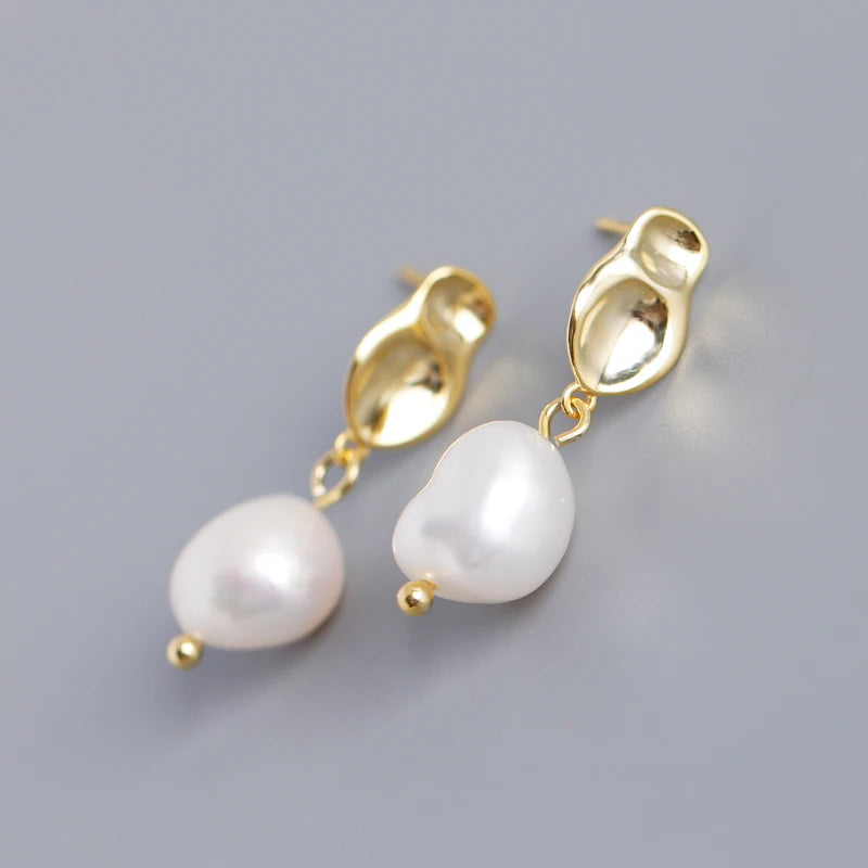 Fashion 925 Sterling  Silver Irregular Baroque Freshwater Pearl Dangling Pearl Stud Earring for Women Jewelry