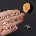 Wholesale Stainless Steel Colorful Zircon Earring Heart Moon Butterfly Piercing Screw Ball Ear Bone Nail Stud Earring