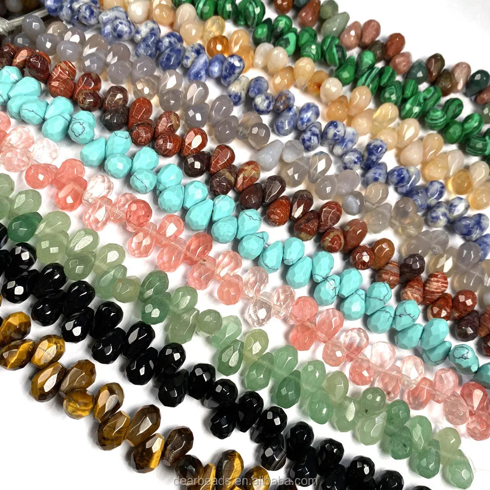 Gemstone Top Drilled Round Teardrop Beads Strand Agate Quartz Goldstone Howlite Aventurine Malachite Jasper Water Drop 6*9mm