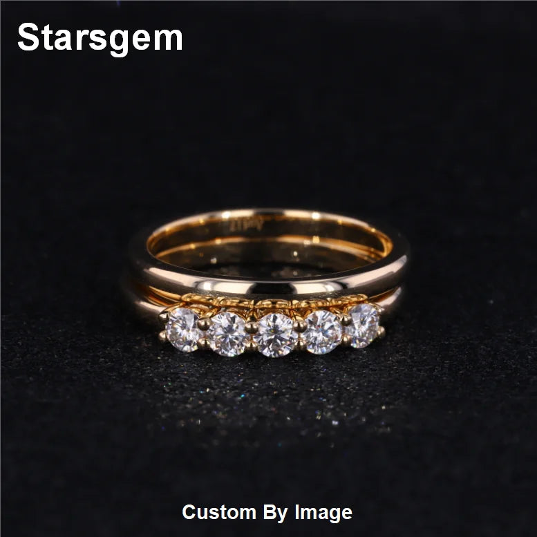 Starsgem Women Jewelry 10K Gold 3mm Round Lab Grown Diamond Band Wedding Ring Set