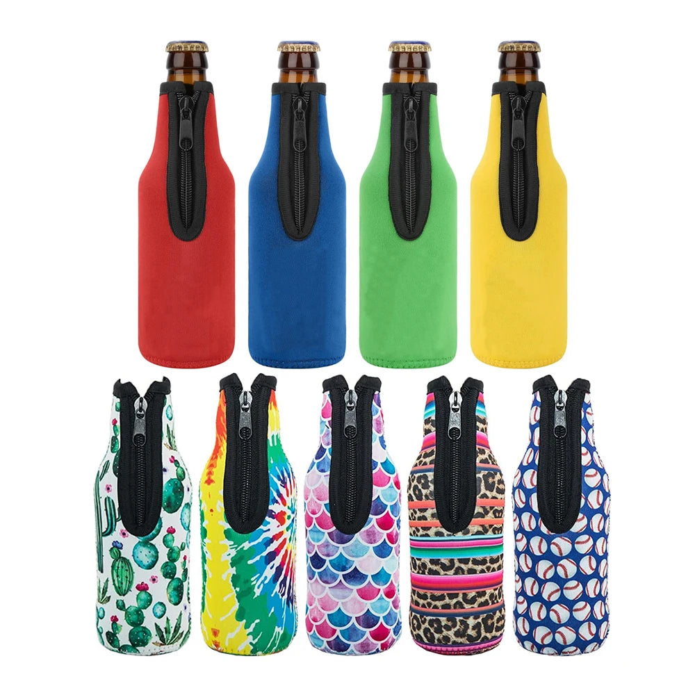 Insulated 330ml Neoprene Glass Beer Bottle Holder Can Cooler with Zipper Sleeve