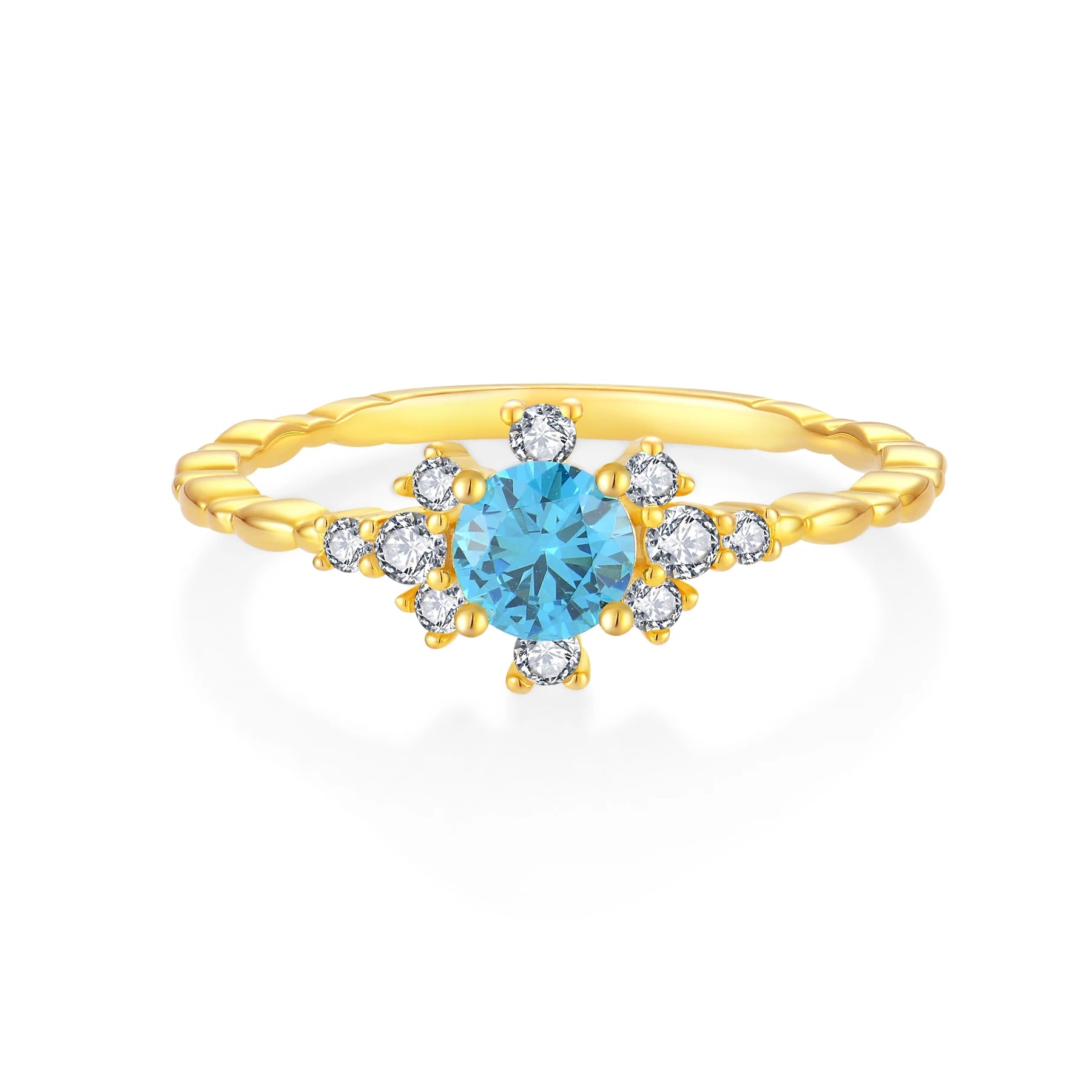 QX Custom Oem Fine Luxury Fine Jewelry Women 925 Sterling Silver 18k Gold Plated 8A Blue Cubic Zirconia Wedding Rings