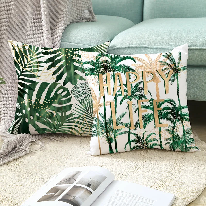 Green Tropical Leaves Throw Pillow Covers 18x18 Polyester Durable Sturdy Decorative Pillowcase for Sofa Couch Car Decor