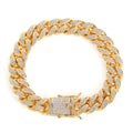 NUOYA Trendy 12MM Gold Plated Cuban Chain Double Row Full Diamond Men's Hip Hop Bracelet Wholesale Fashion Jewelry