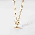 Fashion Waterproof Jewelry 18K Gold Plated Stainless Steel Paper Clip OT Buckle Chain Clavicle Necklace YF2282