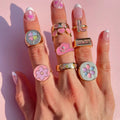 Joolim Cute 18K  PVD Gold Plated Red Enamel HOWDY Tarnish Free Waterproof Stainless Steel Ring Women Trendy Fashion Jewelry