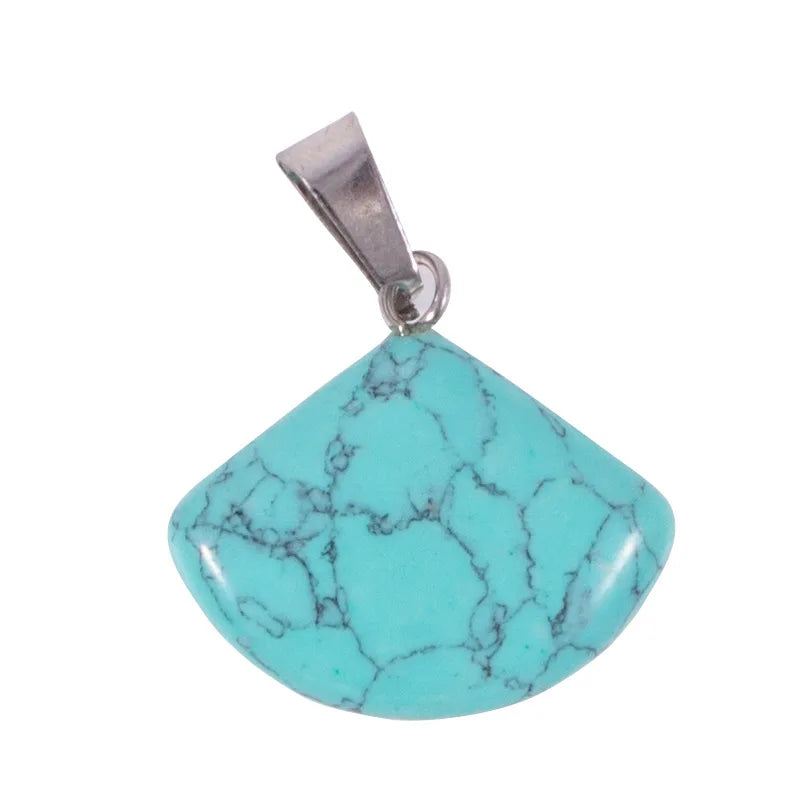 Huiying Chinese blue turquoise pendant sector shape gem stone necklace jewelry