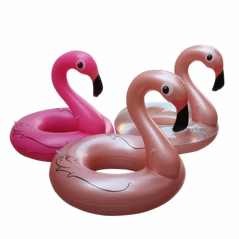 Hot Selling Inflatable Rose Golden Flamingo Swim Ring for Kids and Adults