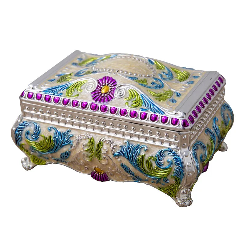 Metal Creative European Jewelry Box High Grade Zinc Alloy Jewelry Box Color Pattern Retro Jewelry Packing Box Lady Gift