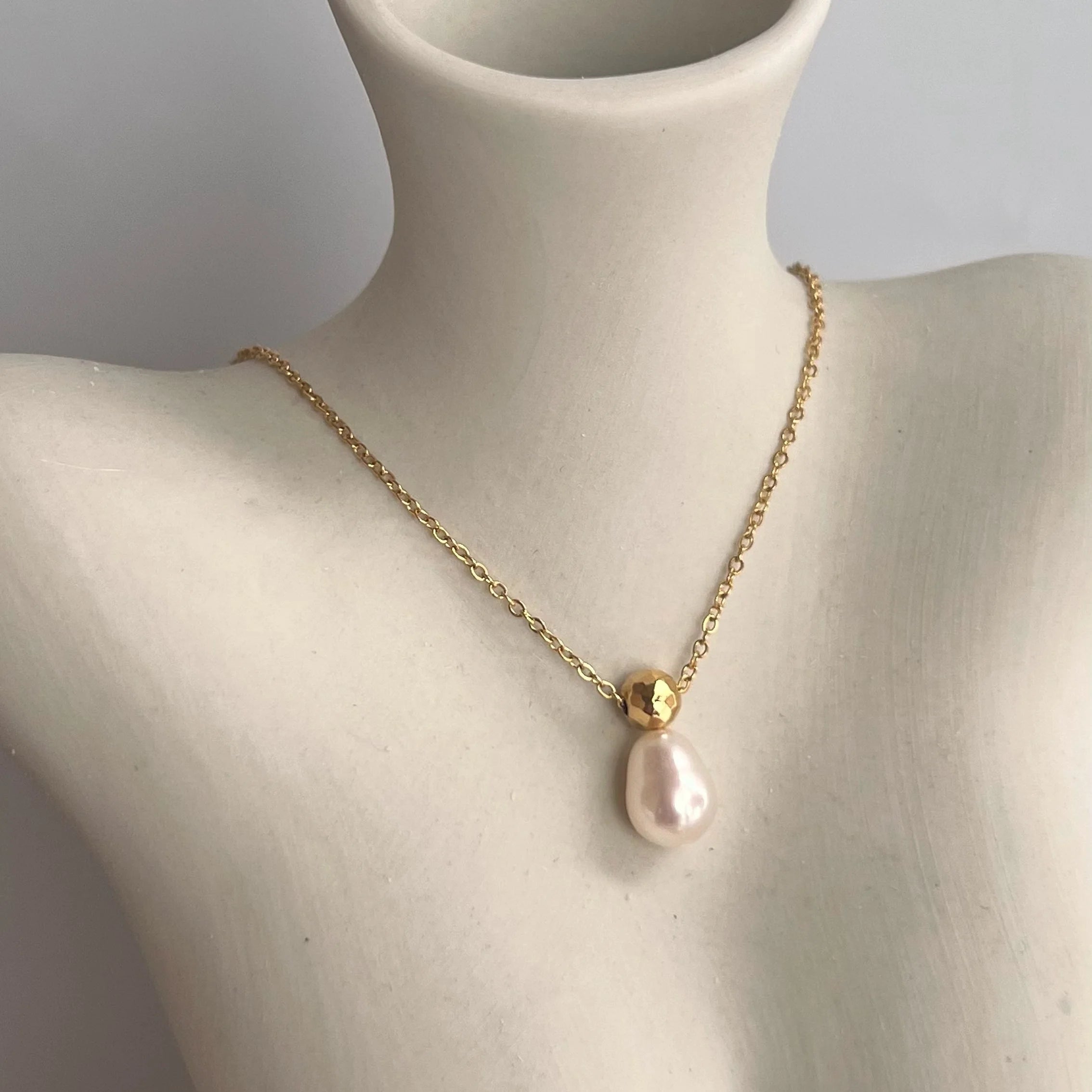 2024 Dazan New Summer Ins Wholesale 18k Gold Plated Tarnish Free Stainless Steel Vintage Imitation Pearl Necklace for Women