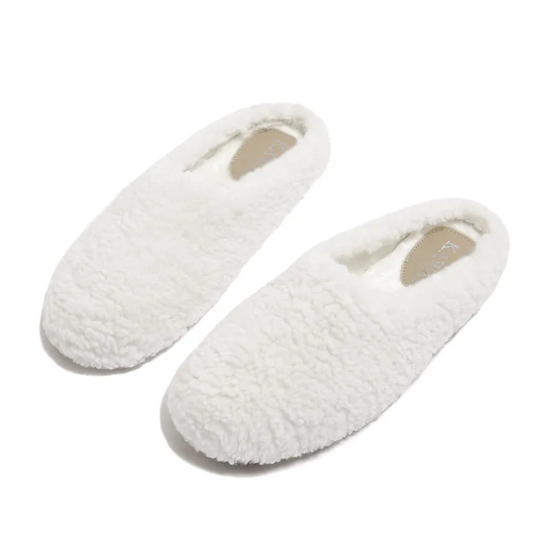 2023 Fluffy Micro Terry slippers Female Winter Velvet Lamb Wool Casual Large Size Close Toe Women's Shoes