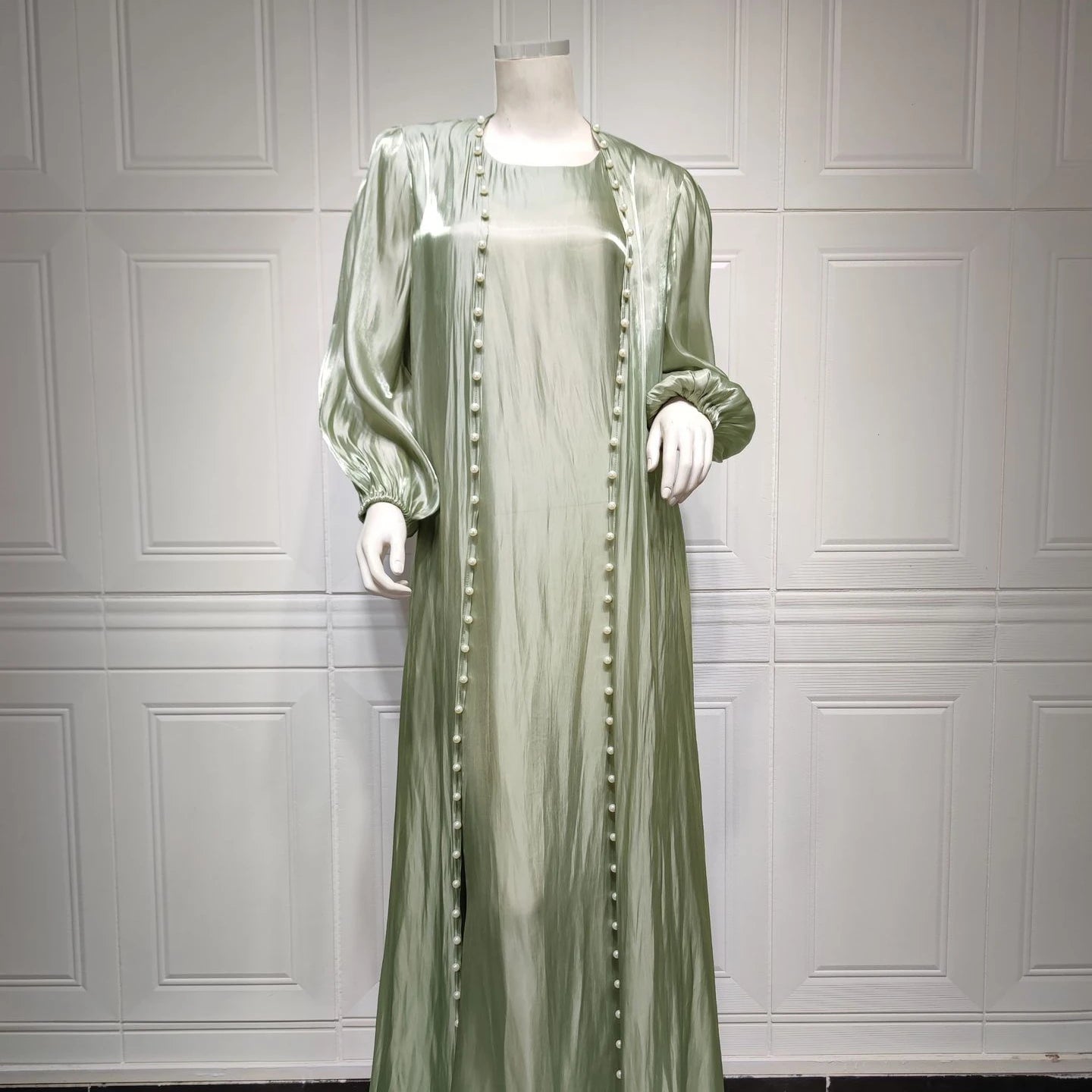 2023 Hot in Dubai Turkey Middle East Fashion Elegant Silk Satin Silk Dress Muslim Arab Bright Bubble Beads Solid Color Set Tw