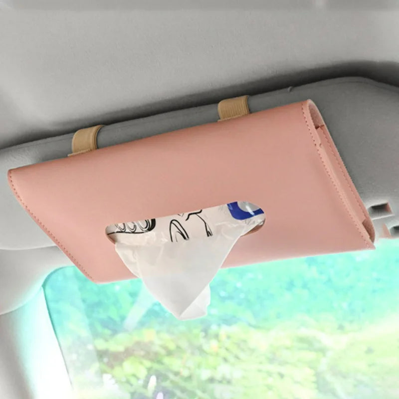 Creative PU Leather Tissue Box Cover Car Sun Visor Holder Paper Napkin Tissue Case