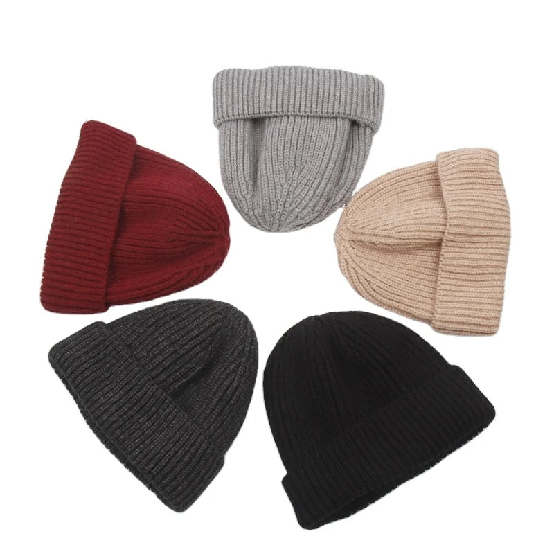 Fashion Candy Color  Warm Knitted Wool Winter Hat Custom Cotton Soft Blank Embroidered Women Beanie Hats