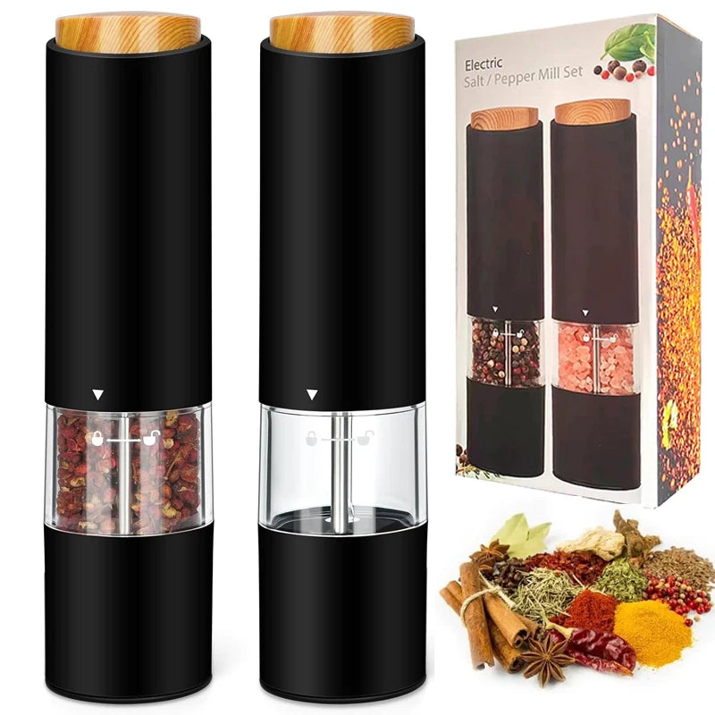 Custom Automatic Operation Salt Pepper Mill Sets with Adjustable Coarseness Electric Salt and Pepper Grinder Set of 2