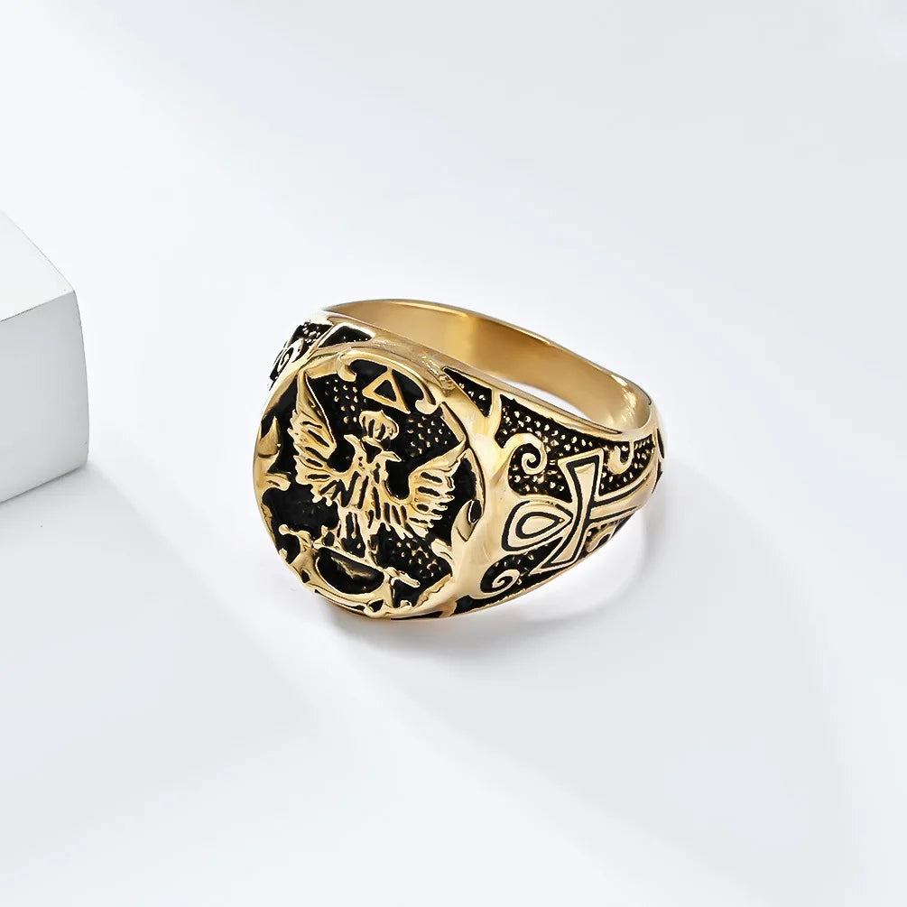 Double-headed Chunky Eagle Gothic Designer Rings Anka Cross Vintage Rings for Men Non Tarnish Water Proof Jewelry