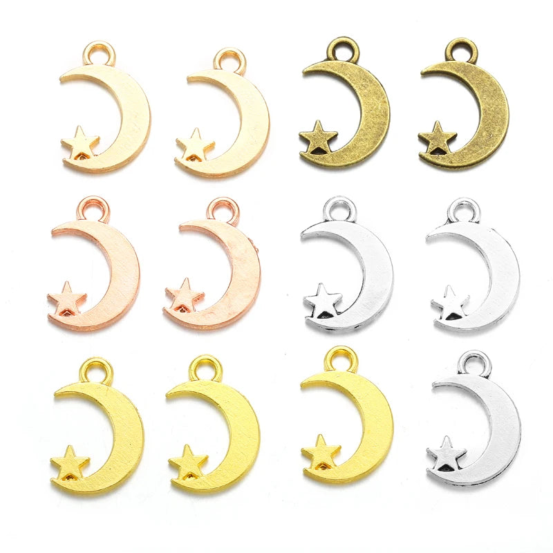 100pcs/bag Antique Silver Color Moon Star Charms Metal Necklaces Pendants for Jewelry Making 17*11mm L614
