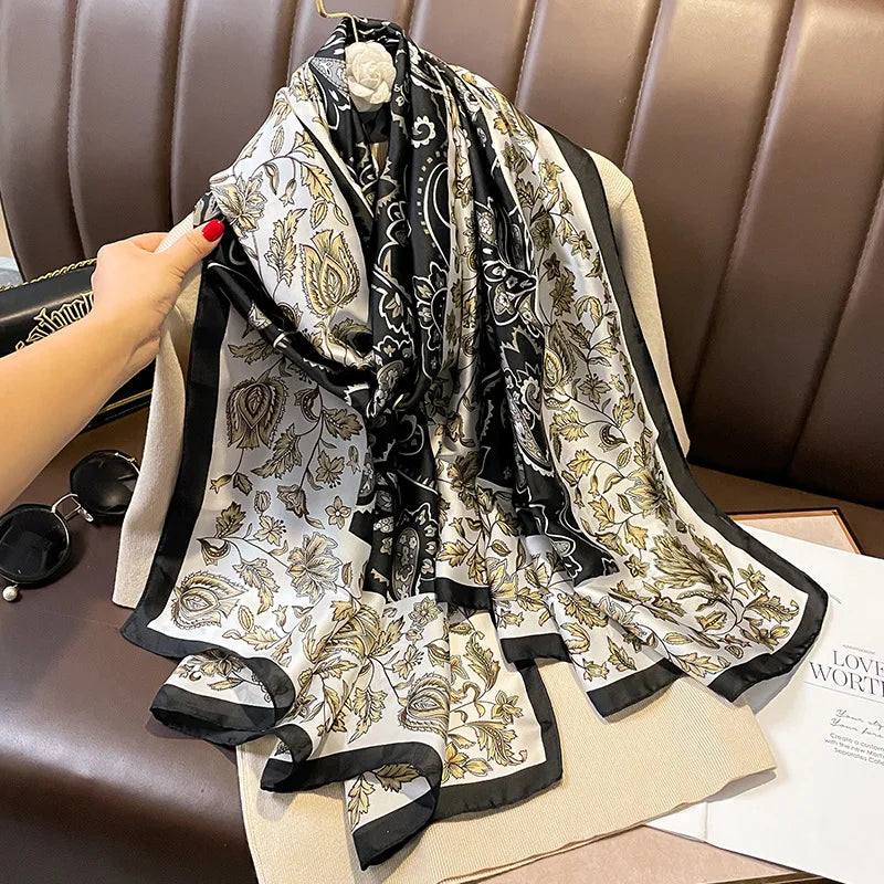 New Style High Quality Long Large Luxury Designer Scarves Ladies Silk Women Summer Lightweight Printed Hijab Silk Scarves