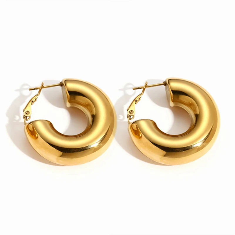 Wholesale 18K Gold Plated Stainless Steel Temperament Geometric Chunky C Shaped Hoop Earrings