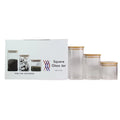 Wholesale Eco Friendly Clear White Square Glass Jar 3pcs Set With Bamboo Lid