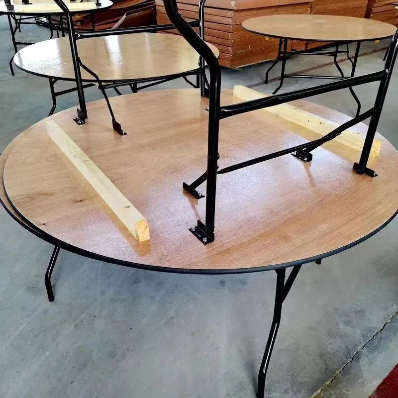 Modern 66-Inch Round Wooden Folding Table for 6-8 People for Outdoor Dining Hotels Kitchens Parks Banquets Weddings Parties