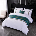 Modern 4-Pcs Polyester Bed Star Hotel Cover Set King Queen Twin Sizes White Woven Technics Embroidery Hotel Bedding Set