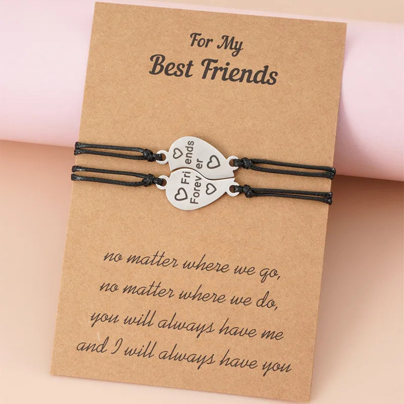 Handmade Stainless Steel Heart Shape Braided Rope Best Friend Friendship Bracelet Jewelry 2Pcs Friends Forever Bracelets