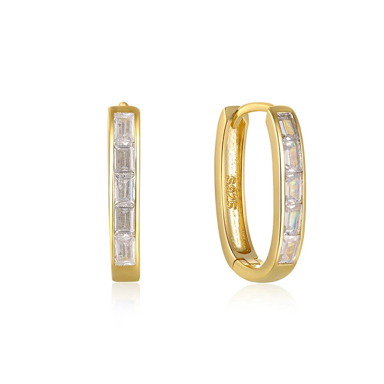 LYBURCHI 925 Sterling Silver 18K Gold Plated Trend 2025 Wholesale CZ Diamond Rectangle Huggie Hoop Earrings for Women