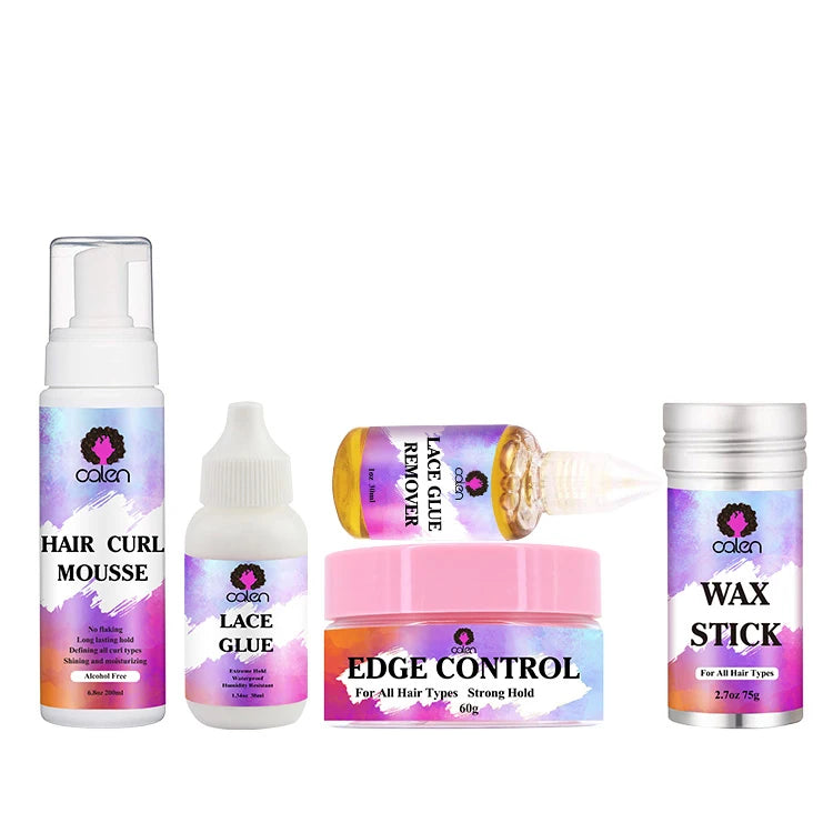 5 in 1 Hair Styling Kit Edge Control Wax Stick Foam Wrap Lace Glue Remover Private Labeling Support