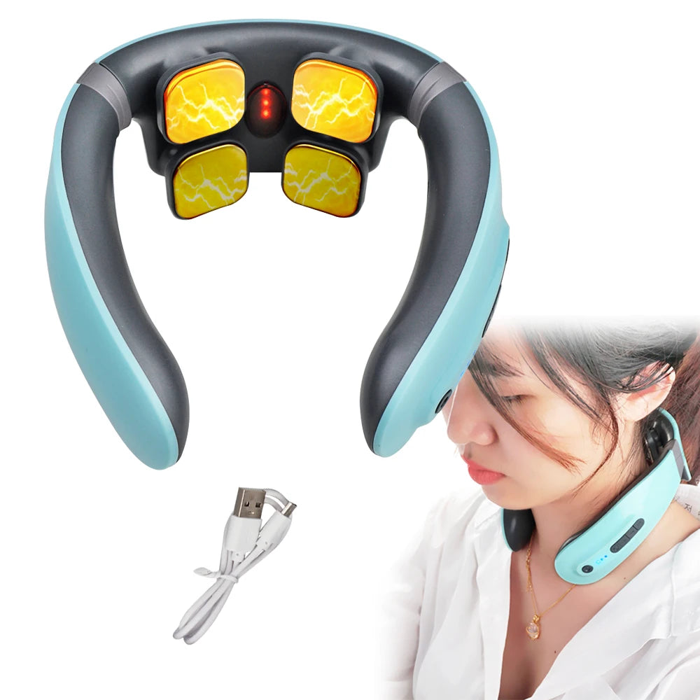 Electric TENS Pulse 6 Modes 15 Levels Cordless Deep Tissue Intelligent Neck Massager Heat Voice Broadcast 12-Day Battery Life