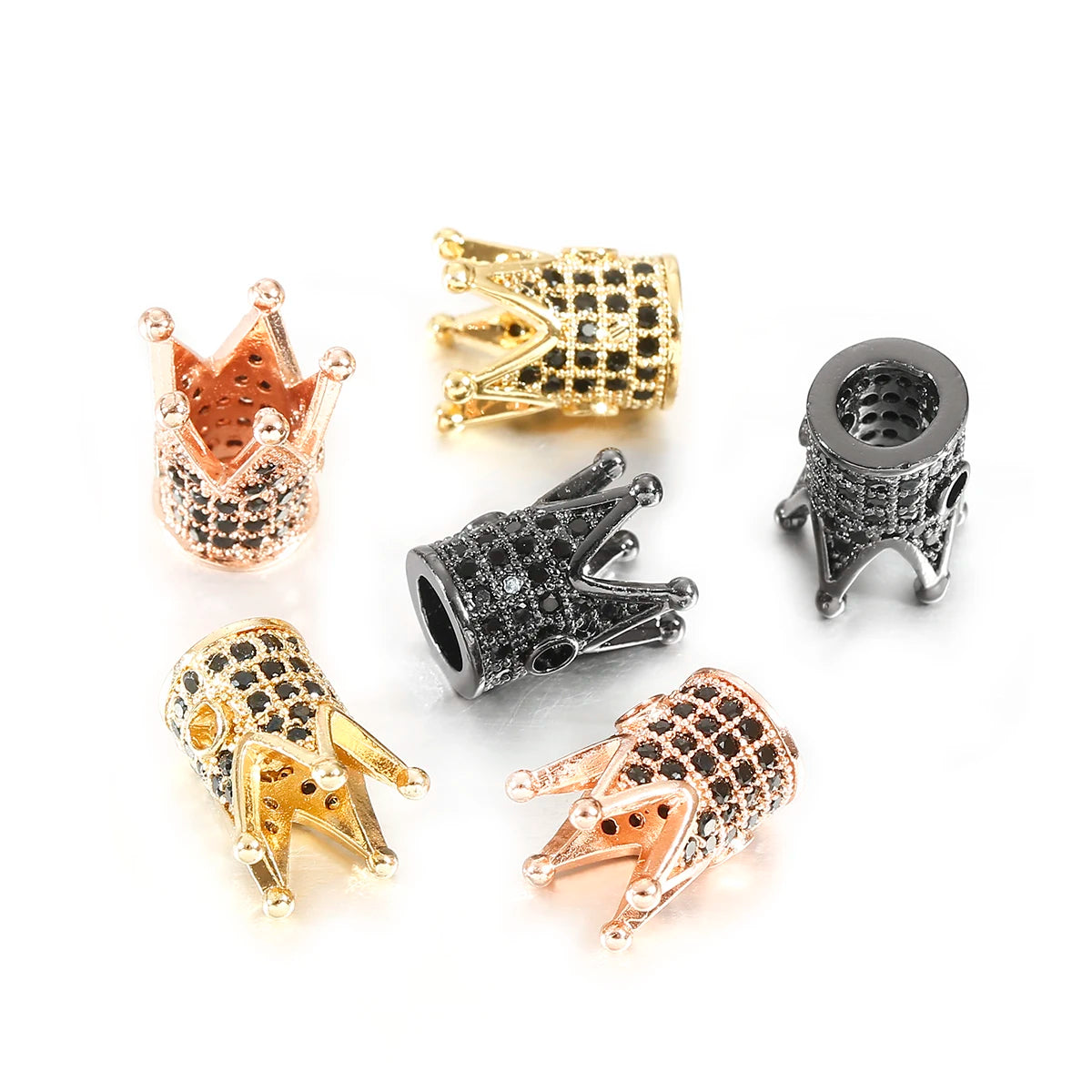 Micro Pave Black Zircon Brass Spacer Beads Crown Charms for Beaded Men and Women Bracelet Jewelry Accessories Making